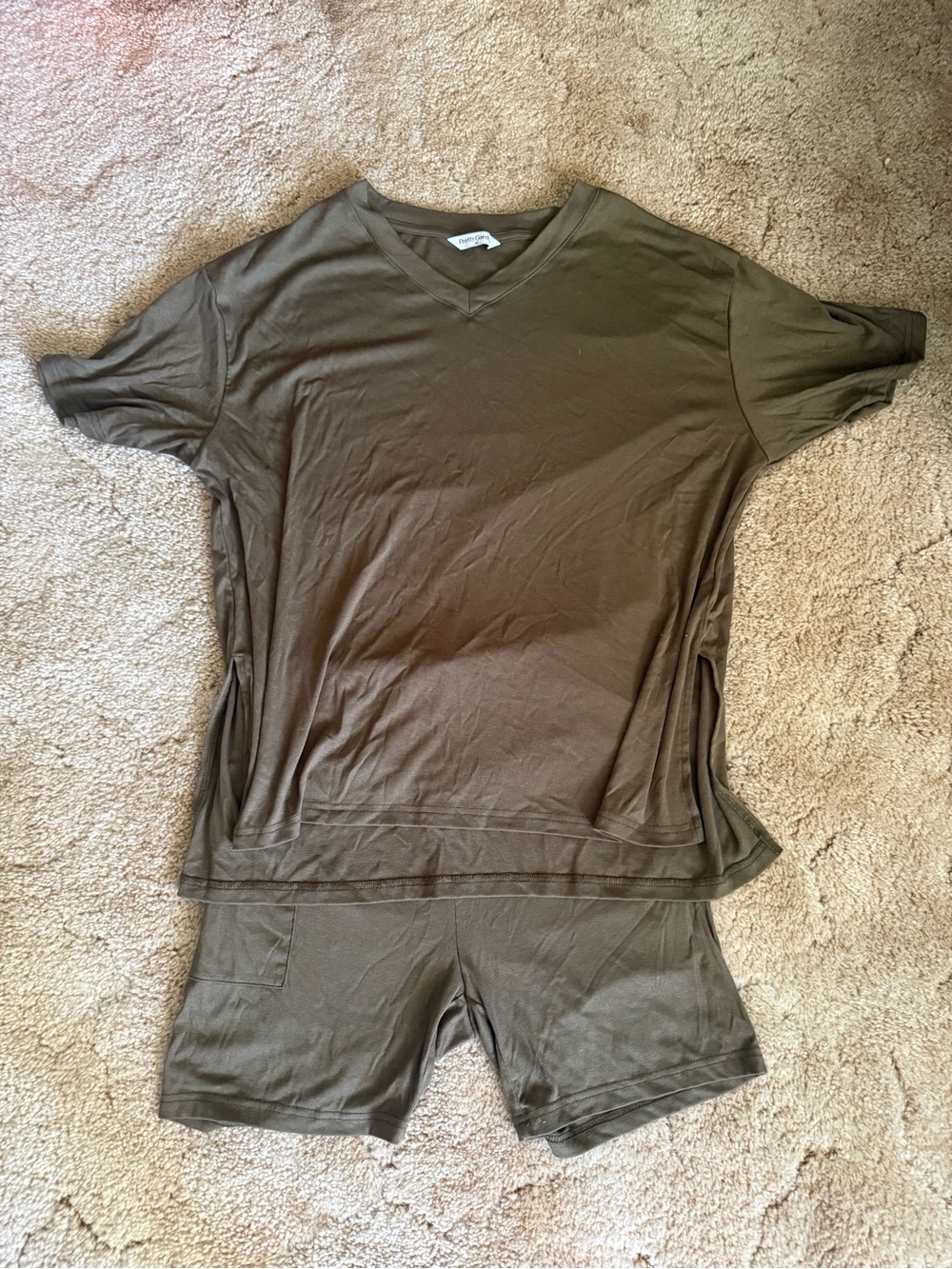 Olive Green V-Neck Lounge Top and Shorts Set
